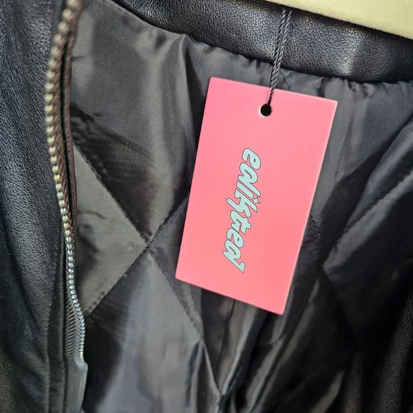 Edikted Faux leather Bomber Jacket Sz Large - DEFECT - Picture 3 of 7